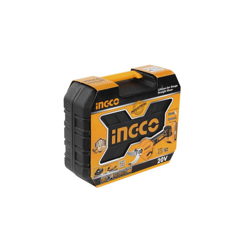 INGCO Akkus metszőolló 25 mm szénkefe nélküli 20 V (1 x 2,0 Ah akku + töltő)