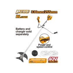 INGCO Akkus fűkasza 330 mm szénkefe nélküli 2 x 20 V (akku és töltő nélkül)