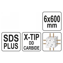 YATO Kőzetfúró 6 x 600/525 mm négyélű SDS-Plus YATO Kőzetfúró 6 x 600/525 mm négyélű SDS-Plus