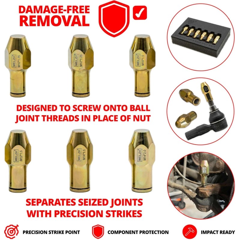 Gömbfejszerelő kiütő készlet 6 részes - rátekerős M10-M12-M14 - Welzh