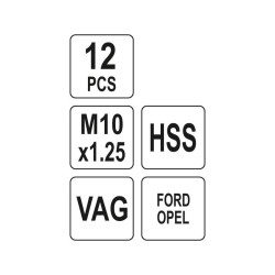 YATO YT-17588 féknyeregjavító készlet – 12 részes, M10x1.25 mm, VAG/Ford/Opel kompatibilis
