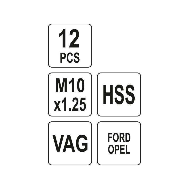 YATO YT-17588 féknyeregjavító készlet – 12 részes, M10x1.25 mm, VAG/Ford/Opel kompatibilis