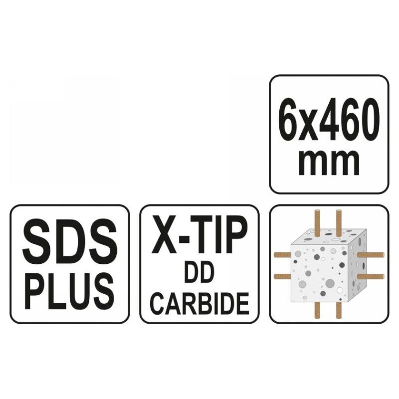 YATO Kőzetfúró 6 x 460/375 mm négyélű SDS-Plus
