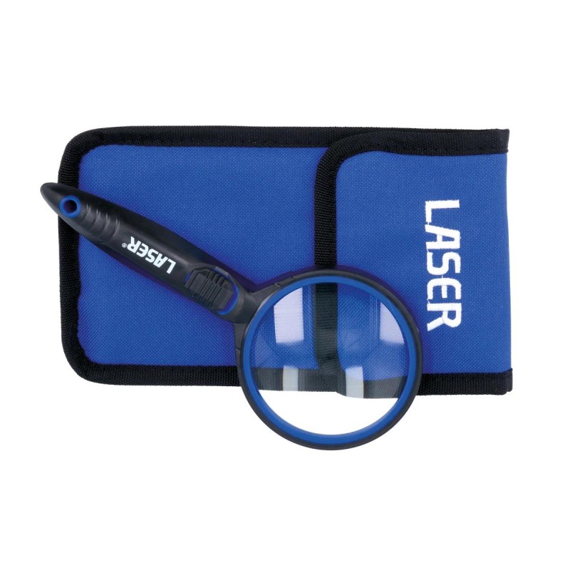 Nagyító  3x - LED világítással D73 mm - 195 mm 3xLR44 elem - Laser