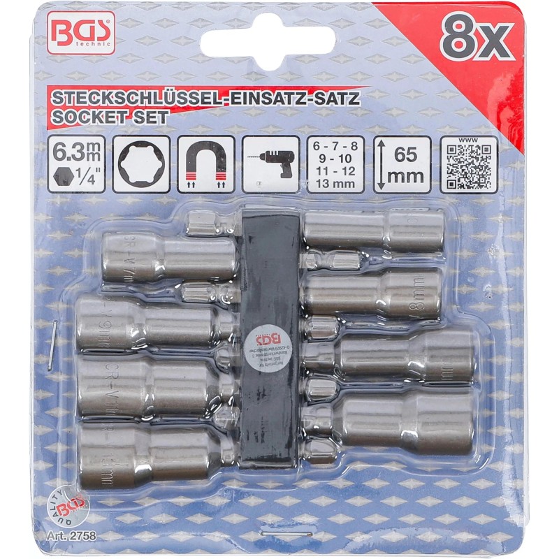Csavarbehajtó hatlap csavarra, bit befogással készlet6-13 mm /  65mm - BGS