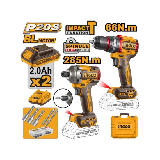 INGCO CKLI20277E 20V akkus szerszámkészlet 5 géppel, 2 akkumulátorral és töltővel INGCO CKLI20277E 20V akkus szerszámkészlet 5 géppel, 2 akkumulátorral és töltővel