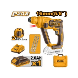 INGCO CRHLI201681E 20V szénkefe nélküli akkus kombikalapács 1,5 J SDS-Plus 2,0 Ah akkuval és töltővel