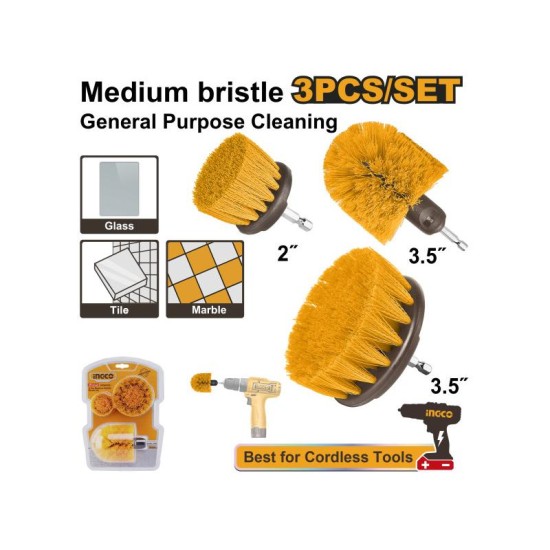 INGCO WCBM0301 3 részes közepes sörtéjű kefe készlet bit befogással