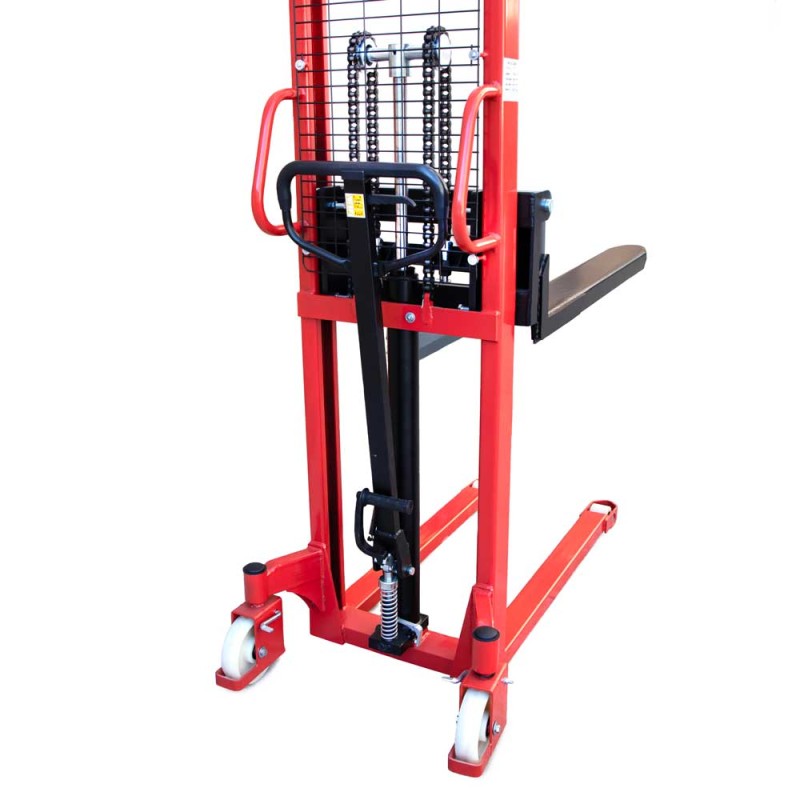 Kézi magasemelésű hidraulikus villás raklapemelő targonca 1t (GTDMRE1) Kézi magasemelésű hidraulikus villás raklapemelő targonca 1t (GTDMRE1)