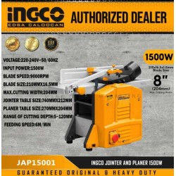 INGCO JAP15001 1500 W fa gyalugép, 204 mm munkaszélesség INGCO JAP15001 1500 W fa gyalugép, 204 mm munkaszélesség