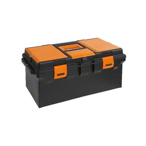 CP15L - 2115 Műanyag szerszámos láda, hosszú kivitel kivehető betéttel és tálcák kis tárgyak elhelyezésére, üres