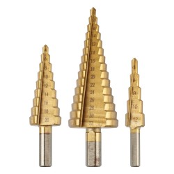 Lépcsős fúró készlet, 3db-os, HSS-titán, 4-12mm, 4-20mm, 4-32mm Lépcsős fúró készlet, 3db-os, HSS-titán, 4-12mm, 4-20mm, 4-32mm