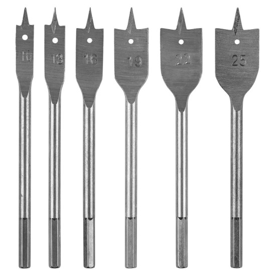 Lapos marófúró készlet, 1/4'' hatszög szár, 10,13,16,19,22,25mm