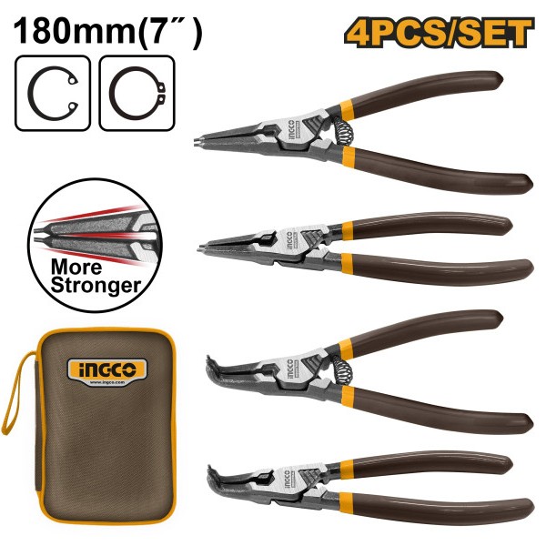 INGCO Seeger fogó készlet 4 részes 180 mm (HCCPS26180)