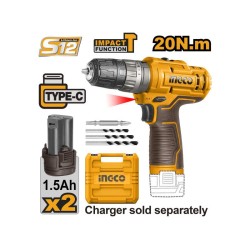 INGCO Akkus ütvefúró-csavarozó 20 Nm 12 V (2 x 1,5 Ah akkus, töltő kábel nélkül) INGCO Akkus ütvefúró-csavarozó 20 Nm 12 V (2 x 1,5 Ah akkus, töltő kábel nélkül)