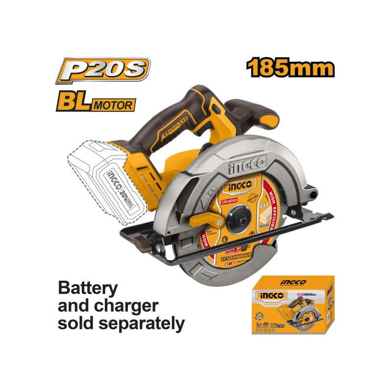 INGCO Akkus körfűrész 185 mm szénkefe nélküli 20 V (akku és töltő nélkül) INGCO Akkus körfűrész 185 mm szénkefe nélküli 20 V (akku és töltő nélkül)