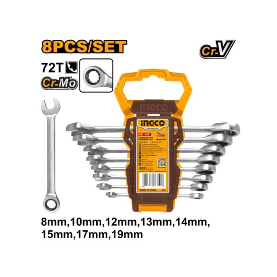 INGCO Racsnis csillag-villácskulcs készlet 8 részes 8-19 mm CrV