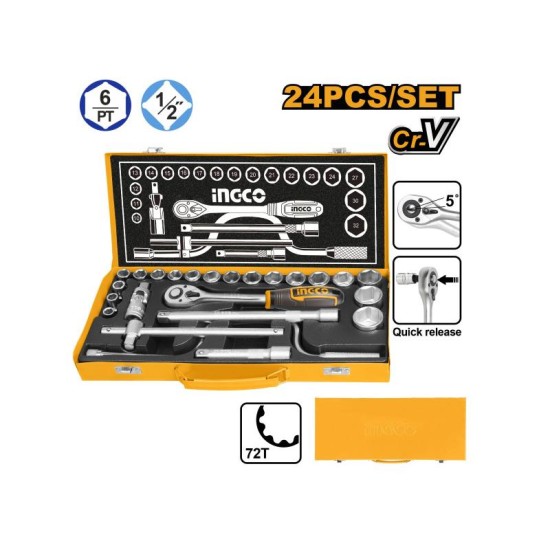 INGCO Dugókulcs készlet 24 részes 1/2'' 10-32 mm CrV