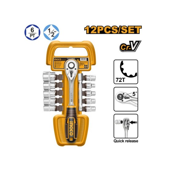 INGCO Dugókulcs készlet 12 részes 1/2'' 10-24 mm CrV