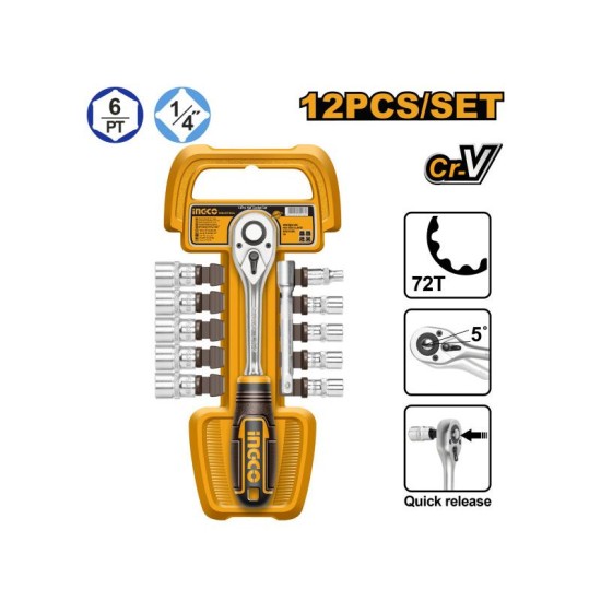 INGCO Dugókulcs készlet 12 részes 1/4'' 5-14 mm CrV