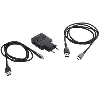 Hálózati USB töltő adapter 230V - 5V 2.4A + USB C + Micro kábelek