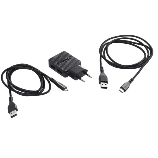Hálózati USB töltő adapter 230V - 5V 2.4A + USB C + Micro kábelek
