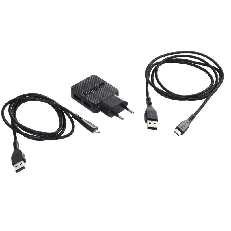 Hálózati USB töltő adapter 230V - 5V 2.4A + USB C + Micro kábelek