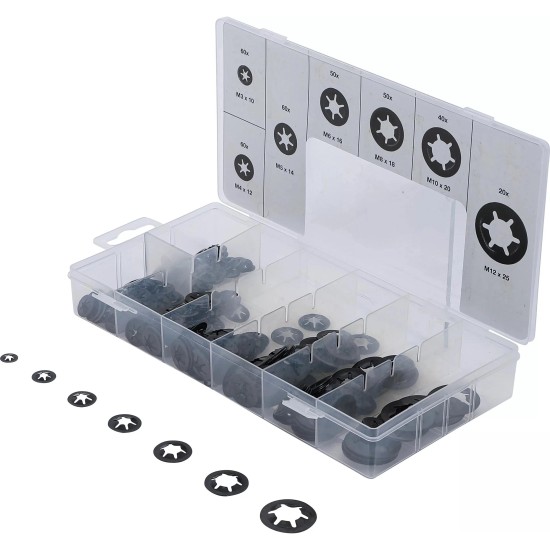 Feszítő / rögzítő alátét készlet M3-M12, 340 db - BGS Feszítő / rögzítő alátét készlet M3-M12, 340 db - BGS
