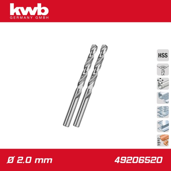 Csigafúró  2,0 mm HSS-G DIN 338 Silver Star 2 db-os - KWB