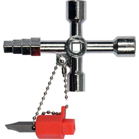 Kapcsolószekrény (karbantartó) kulcs - négyágú + 2 adapter Kapcsolószekrény (karbantartó) kulcs - négyágú + 2 adapter