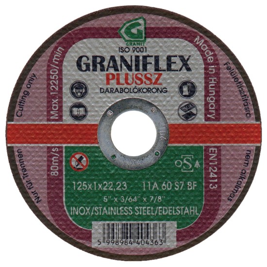 Vágókorong 125 x 1.0 x 22.23 mm INOX 11A60S7BF - Granit