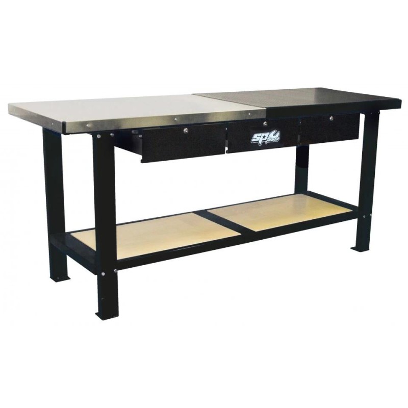 Satupad 2000 mm háromfiókos - Felemás INOX/ACÉL - Fekete - SP Tools