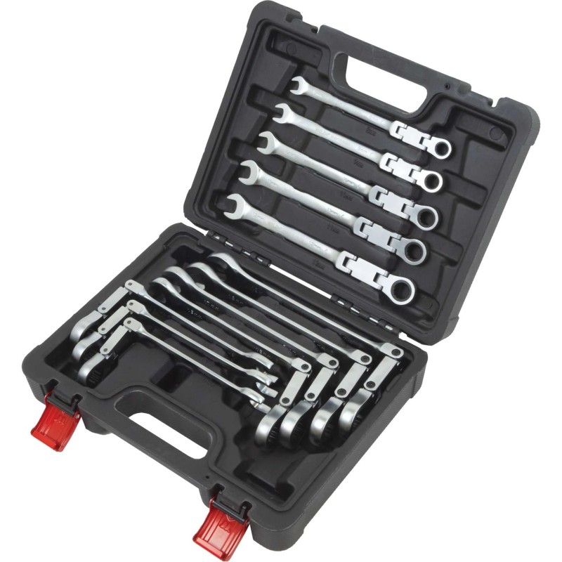 Csillag-villás racsnis-csuklós készlet 8-19 mm 12 részes - dupla csoklós