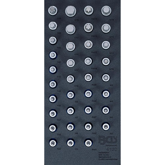 Tálcás BGS Bit 1/2'' Imbusz+Torx+XZN+Ribe készlet 36 db-os 1/3 EVA tálcás Tálcás BGS Bit 1/2'' Imbusz+Torx+XZN+Ribe készlet 36 db-os 1/3 EVA tálcás