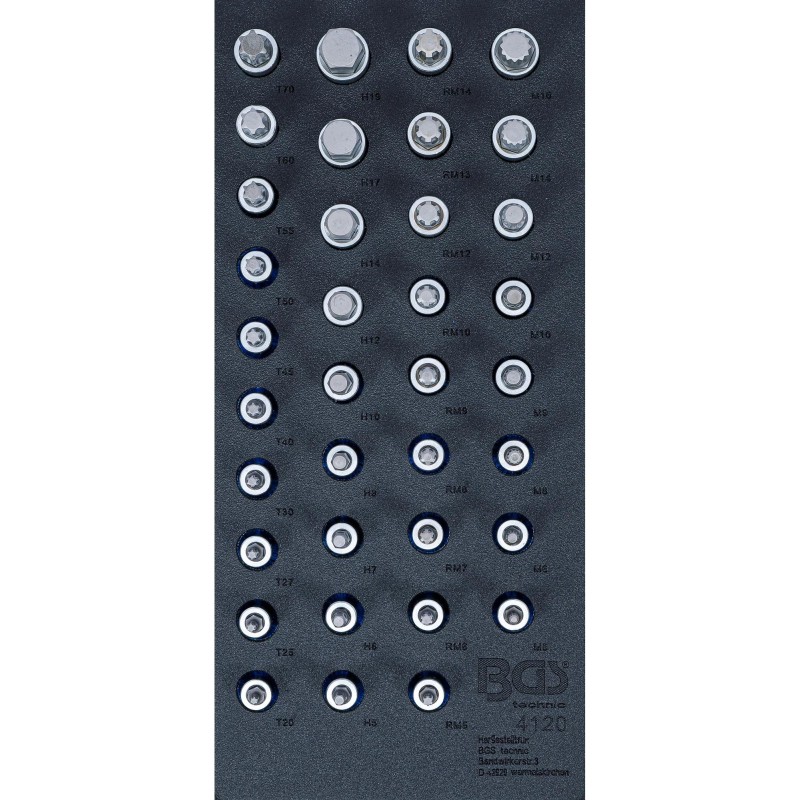 Tálcás BGS Bit 1/2'' Imbusz+Torx+XZN+Ribe készlet 36 db-os 1/3 EVA tálcás