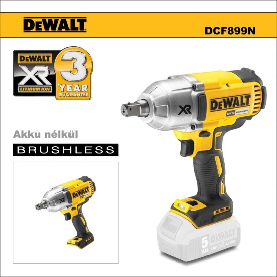 Ütvecsavarozó, akkus 18V  950 Nm 1/2'' - akku nélkül - csapos kefemen (DCF899N-X)