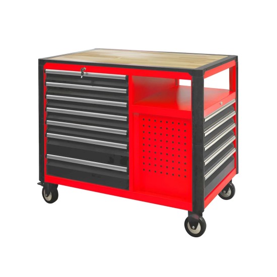 Szerszámos kocsi 12 fiókos - extra nagy - több oldal, fa munkalap