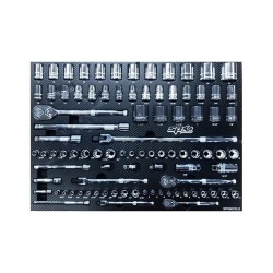 Tálcás SP Tools ''M'' Dugókulcs készlet 1/4-3/8-1/2'' 86 db-os metr.+COLOS