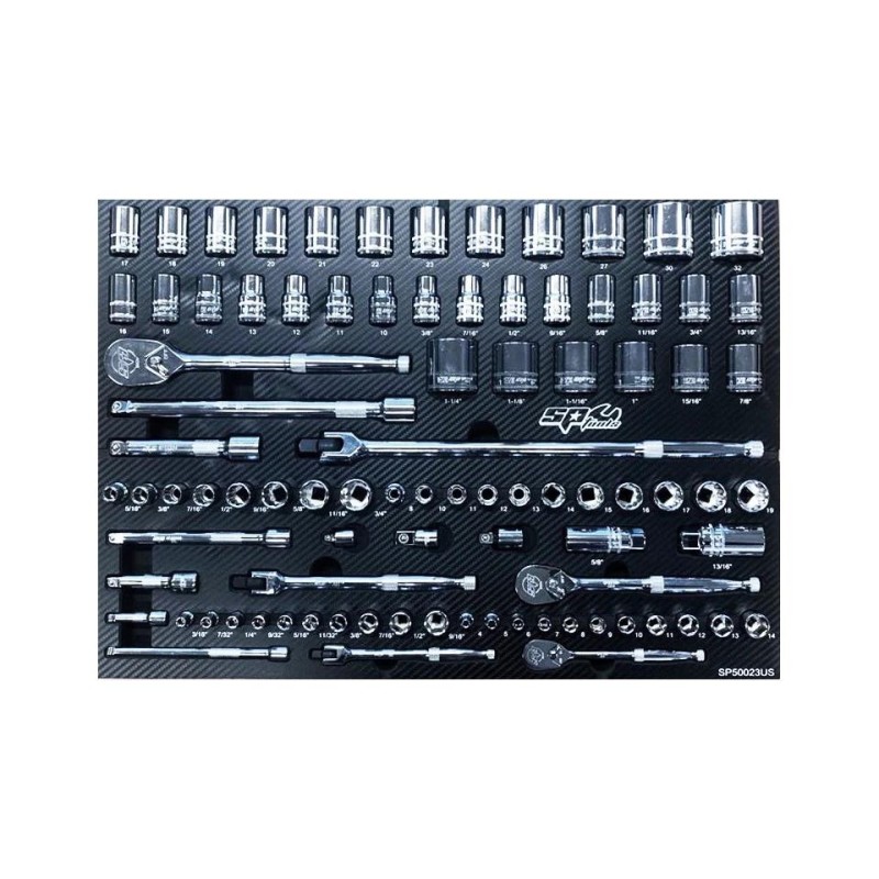 Tálcás SP Tools ''M'' Dugókulcs készlet 1/4-3/8-1/2'' 86 db-os metr.+COLOS