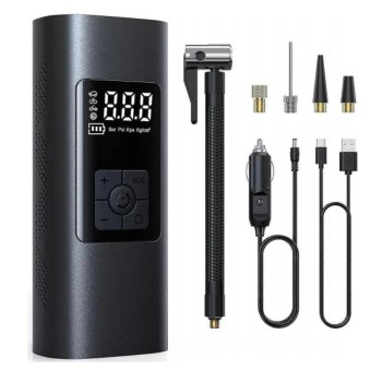 Kompresszor akkus digitális + 4db fej + lámpa + USB Power Bank - Muta