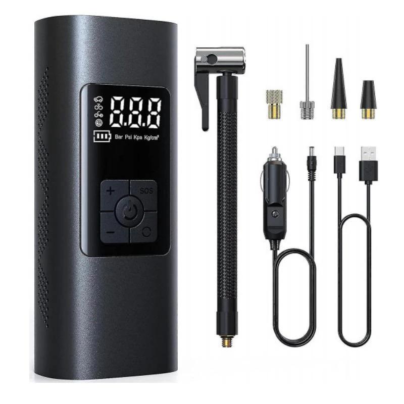 Kompresszor akkus digitális + 4db fej + lámpa + USB Power Bank - Muta