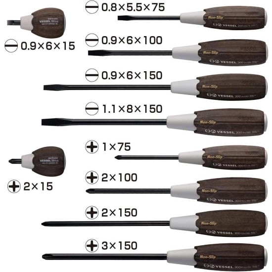 Csavarhúzó készlet 10 db-os - FA NYELŰ - NON-SLIP - Vessel - Japan 120055 (3010PS)