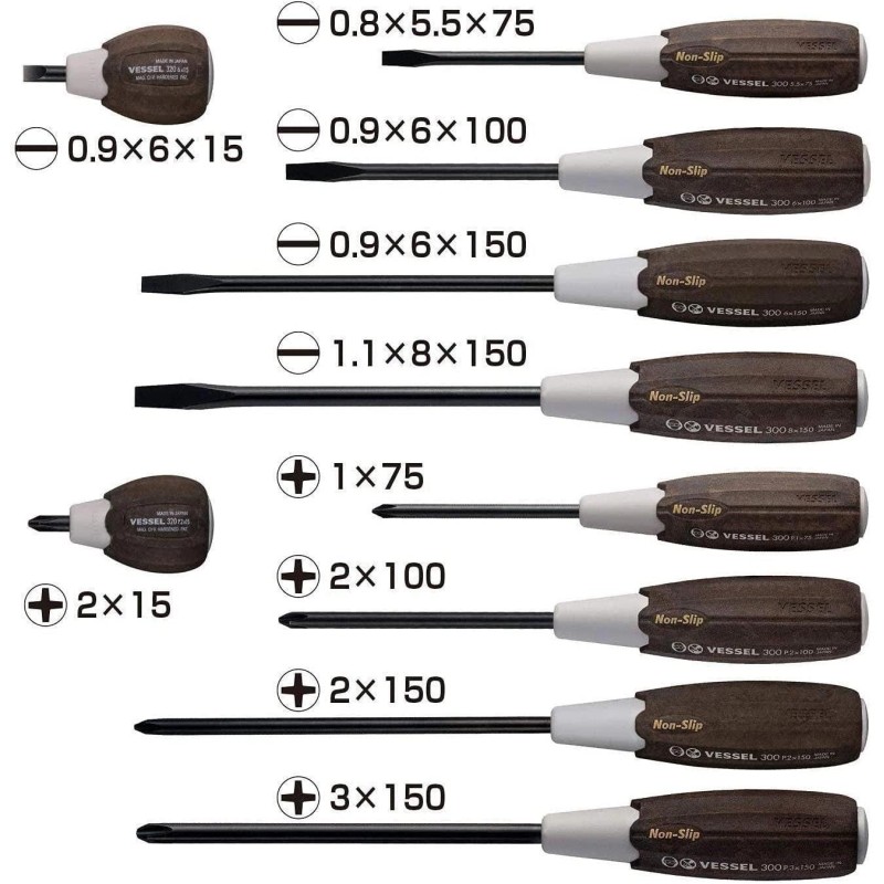 Csavarhúzó készlet 10 db-os - FA NYELŰ - NON-SLIP - Vessel - Japan 120055 (3010PS) Csavarhúzó készlet 10 db-os - FA NYELŰ - NON-SLIP - Vessel - Japan 120055 (3010PS)