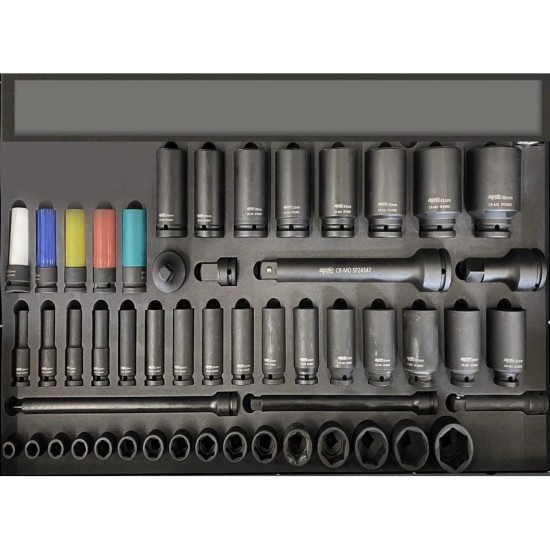 Tálcás SP Tools ''XL'' Gépi Dugókulcs készlet 1/2''-3/4'' rövid+hosszú 46 db