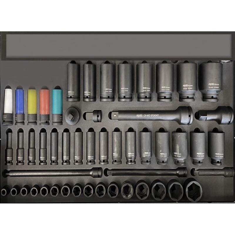 Tálcás SP Tools ''XL'' Gépi Dugókulcs készlet 1/2''-3/4'' rövid+hosszú 46 db