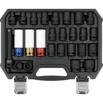 Légkulcsfej készlet 1/2'' 24 db  10-24 mm + E10-E24 -