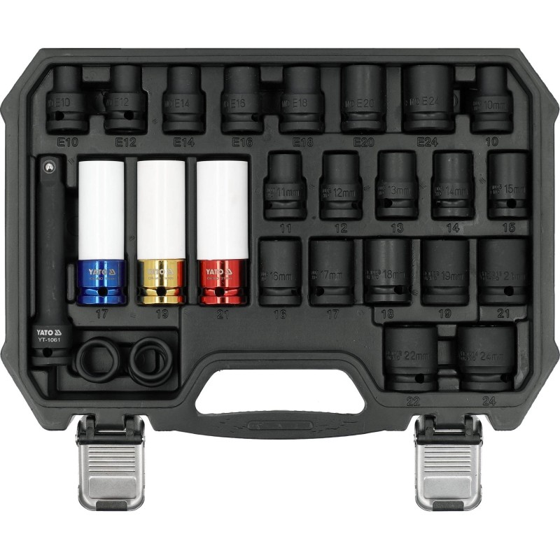Légkulcsfej készlet 1/2'' 24 db 10-24 mm + E10-E24 - Légkulcsfej készlet 1/2'' 24 db 10-24 mm + E10-E24 -