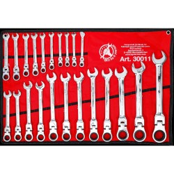 Csillag-villás racsnis-csuklós készlet 22 db-os 6-32 mm - BGS