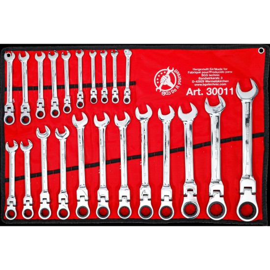 Csillag-villás racsnis-csuklós készlet 22 db-os 6-32 mm - BGS