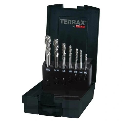 Menetfúró készlet gépi M3-12 HSS csavart hornyú - Terrax Menetfúró készlet gépi M3-12 HSS csavart hornyú - Terrax